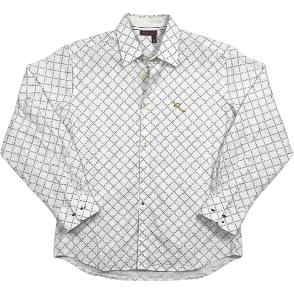 Rocawear Mens XL White Purple Logo Grid Print Button Down Shirt Long Sleeve